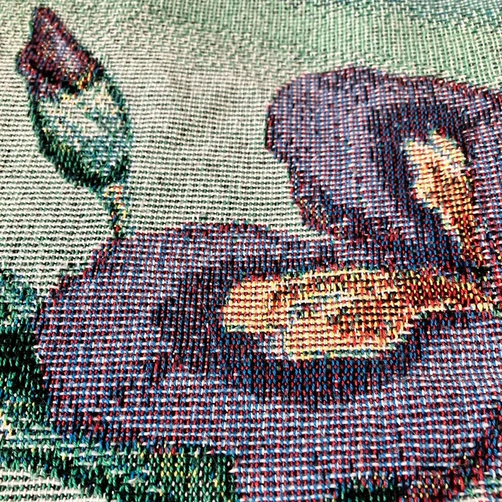 Hand crafted handmade iris flower & bud bordered standard tapestry pillow cover